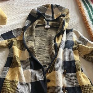 CAbi Navy and Yellow Plaid Knit Jacket